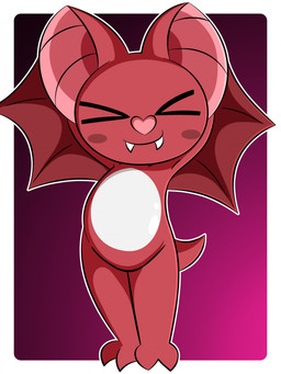 anthro bat_wings belly chibi eyes_closed female gradient_background heart_nose heart_symbol membrane_(anatomy) membranous_wings raised_arms simple_background smile solo standing stretching white_belly wings dreameclipsewolf squeak_(zinzoa) bat mammal 2023 digital_drawing_(artwork) digital_media_(artwork) hi_res