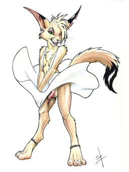 4_toes anthro balls bedroom_eyes bottomwear breasts chest_tuft claws cleavage clothed clothing cosplay digitigrade dress erection feet fur genitals gynomorph half-closed_eyes humanoid_genitalia humanoid_penis intersex narrowed_eyes no_underwear penis penis_under_dress plunging_neckline seductive sideless_clothing sideless_dress simple_background solo tail toes tuft upskirt white_clothing white_dress wind wind_lift nephilia third-party_edit the_seven_year_itch clash marilyn_monroe felid mammal 3:4 censor_removal_edit