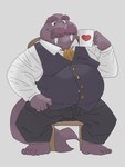 anthro bottomwear bulge chair clothing container cup facial_hair furniture heart_symbol humanoid_hands kemono male mature_male mug mustache overweight overweight_male pants shirt simple_background sitting solo topwear bluewhale127 mammal marine pinniped walrus 2022 3:4 hi_res