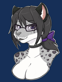 accessory anthro bow_(feature) bow_accessory bow_ribbon breasts collar eyewear female fur glasses grey_body grey_fur grey_hair hair hair_accessory hair_bow hair_ribbon inner_ear_fluff ponytail purple_eyes ribbons simple_background smile solo transparent_background tuft unsigned kanine frionella felid mammal pantherine snow_leopard 3:4 alpha_channel