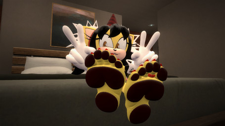 5_toes anthro clothing digit_ring feet female foot_focus fur gesture hand_gesture hat headgear headwear heel_pad humanoid_feet jewelry party_hat pawpads paws plantigrade plantigrade_pawpads ring solo toe_ring toes v_sign yellow_body yellow_eyes yellow_fur honey-da-cat_(artist) garry's_mod sega sonic_the_fighters sonic_the_hedgehog_(series) honey_the_cat domestic_cat felid feline felis humanoid mammal 16:9 3d_(artwork) digital_media_(artwork) hi_res widescreen
