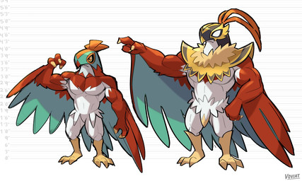 beak biceps claws duo feathers male multicolored_body muscular muscular_male pecs wings voviat nintendo pokemon pokemon_legends_z-a avian generation_6_pokemon generation_9_pokemon hawlucha humanoid mega_evolution mega_hawlucha pokemon_(species)
