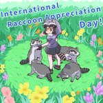 1:1 2020 adolescent ambiguous_gender animal_humanoid arai-san biped clothed clothing detailed_background english_text female feral flower fur grey_body grey_fur group humanoid international_raccoon_appreciation_day kemono_friends mammal mammal_humanoid outside plant procyonid procyonid_humanoid raccoon raccoon_humanoid text umikazenet3 young