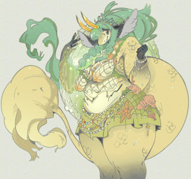 anthro areola biped bottomwear bracelet braided_hair breasts clothing female green_hair hair horn inflatable jewelry long_hair navel nipples seashell shell skirt smile solo standing tail tail_tuft tuft sofasofia asterozoan echinoderm fish marine starfish hi_res