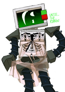 blush clothed clothing clothing_pull crossdressing dialogue dress electronics embarrassed for_a_head lingerie looking_at_viewer machine male not_furry on_model open_nipple_bra panties screen screen_face shy smile smirk solo television text translucent translucent_clothing underwear underwear_only 8q_lab die_of_death roblox badware_(die_of_death) object_head robot screen_head tv_head absurd_res english_text hi_res
