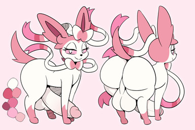backsack balls bedroom_eyes big_balls big_butt big_penis black_nose butt erection femboy feral fur genitals glans grin huge_balls huge_butt huge_penis huge_thighs humanoid_genitalia humanoid_penis leg_markings male markings narrowed_eyes penis perineum pink_body pink_fur pink_sclera rear_view red_body red_fur red_inner_ear seductive side_view smile socks_(marking) solo thick_thighs white_balls white_body white_fur white_perineum miso_souperstar nintendo pokemon dixie_(miso_souperstar) eeveelution generation_6_pokemon pokemon_(species) sylveon 2025 absurd_res hi_res model_sheet