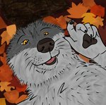 anthro fur grey_body grey_fur leaves_on_ground male solo sylvestrix canid canine canis mammal wolf hi_res