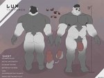 anthro balls butt erection eyebrows feet genitals humanoid_genitalia humanoid_penis male muscular muscular_anthro muscular_male nipples penis pubes solo text freddyv7205172 lux_(freddyv7205172) bear giant_panda mammal 4:3 english_text hi_res model_sheet