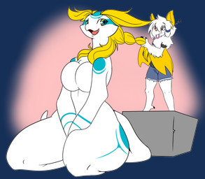 accessory anthro big_breasts big_tail blonde_eyebrows blonde_hair blue_eyes blush blush_lines bottomwear braided_hair braiding_hair breast_squish breasts clothing denim denim_bottomwear denim_clothing denim_shorts duo eyebrows featureless_breasts female fur hair hair_accessory huge_tail larger_female markings musical_note musical_symbol non-mammal_breasts personal_grooming shirt shorts size_difference smaller_female squish styling_hair symbol tail thick_thighs topwear white_body white_fur wide_hips yellow_eyes potatoartyard mythology aijou snow_(potatoartyard) bat dragon jou mammal mythological_creature mythological_scalie scalie 2016 alpha_channel digital_drawing_(artwork) digital_media_(artwork) unavailable_at_source