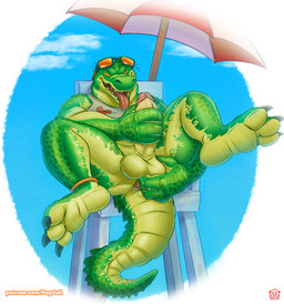 3_toes 4_fingers anal anal_fingering anal_masturbation anthro anus balls beach_umbrella blue_sky bottomless bottomless_anthro bottomless_male claws clothed clothing cloud countershading eyewear eyewear_on_head feet fingering fingering_self fingers genitals green_body green_scales humanoid_genitalia humanoid_penis hypnosis lifeguard_chair male masturbation mind_control non-mammal_balls open_mouth outside parasol penile penile_masturbation penis ringed_eyes scales sharp_teeth shirt sky solo spiral spread_legs spreading sunglasses sunglasses_on_head tail tail_anus tank_top teeth text thick_tail toe_claws toes tongue tongue_out topwear puggy league_of_legends riot_games tencent pool_party_renekton renekton crocodile crocodilian reptile scalie hi_res url