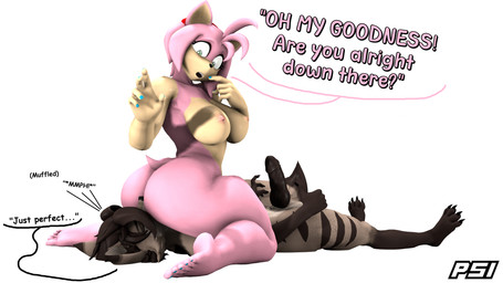 anthro big_breasts big_butt breasts brown_body brown_fur brown_hair butt dialogue duo erection facesitting female fluffy fluffy_tail fur genitals gesture hair hand_gesture humanoid_genitalia humanoid_penis hybrid_genitalia hybrid_penis knot knotted_humanoid_penis knotted_penis male male/female nipples nude nude_anthro nude_female nude_male penis pink_body pink_fur pink_hair pink_nipples sitting sitting_on_another striped_body striped_fur stripes tail text thumbs_up psikokinetic warfaremachine_(modeler) sega sonic_the_hedgehog_(series) amy_rose psiko_(psikokinetic) canid canine canis eulipotyphlan hedgehog jackal mammal 16:9 2026 3d_(artwork) absurd_res digital_media_(artwork) english_text hi_res source_filmmaker_(artwork) widescreen