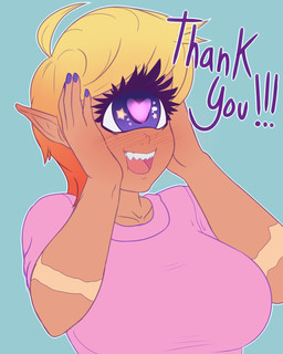 1_eye blush clothing colored_nails female hair heart_eyes heart_symbol humanoid_pointy_ears multicolored_hair nails not_furry open_mouth pointy_ears purple_eyes shirt short_hair simple_background solo text topwear two_tone_hair souladdicted viviana_(souladdicted) cyclops humanoid 2018 4:5 absurd_res digital_media_(artwork) english_text hi_res