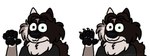 :3 anthro black_clothing black_shirt black_t-shirt black_topwear brown_body brown_eyes brown_fur clothing fur green_eyes grey_body grey_fur looking_at_viewer multicolored_body multicolored_eyes multicolored_fur nails paws sharp_nails shirt simple_background smile smiling_at_viewer t-shirt teasing topwear white_background vorchitect crys_jonath domestic_cat felid feline felis mammal procyonid raccoon 2021 absurd_res artist_name hi_res