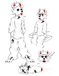 anthro big_penis bodily_fluids bottomwear clothing cross_(marking) foreskin genital_fluids genital_markings genitals hair looking_at_viewer male markings masturbation oversized_bottomwear oversized_clothing oversized_pants pants penis penis_markings piercing precum seam_(sewing) solo spiky_hair tongue tongue_piercing two-handed_masturbation vein veiny_penis oboegollum bear mammal 2024 absurd_res hi_res model_sheet multiple_scenes