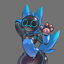 black_body blue_body butt machine male screen screen_face solo monodie cybrahms canid canine fox mammal robot 1:1 hi_res