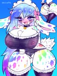 ahegao anal anal_fingering anthro bell bell_collar big_breasts blue_hair blush bow_ribbon bra breast_play breasts clothing collar female fingering frilly frilly_clothing fur hair headgear headwear heart_eyes heart_symbol lace legwear long_ears looking_pleasured maid_uniform makeup markings mascara mascara_tears multicolored_markings nipple_dip nipples open_mouth panties rainbow_markings sex small_waist solo sparklefur spots spotted_markings stockings tail tail_tuft thick_thighs thigh_highs titfuck translucent translucent_clothing tuft underwear uniform vaginal vaginal_fingering white_body white_fur wide_hips skullwife lagomorph leporid mammal rabbit 3:4 colorful_theme hi_res