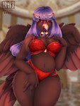 anthro big_breasts bra breasts clothed clothing female gold_(metal) jewelry lace licks lingerie looking_at_viewer necklace panties smile solo underwear ritios accipitrid accipitriform avian bird eagle 3:4 absurd_res hi_res