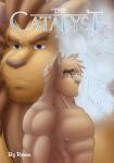abs anthro athletic biceps big_muscles blue_eyes brown_body brown_fur brown_hair brown_nose cover cover_art cover_page felid fur glowing hair hi_res lion male mammal muscular muscular_male nipples nude pantherine pecs ryuu_majin title