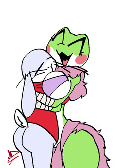 anthro big_breasts breasts butt clothed clothed_anthro clothed_female clothed_male clothing countershading duo eyelashes eyes_closed female female_anthro floppy_ears green_body hug larger_female lop_ears male male/female male_anthro non-mammal_breasts open_mouth open_smile red_cheeks red_clothing simple_background size_difference smaller_male smile thick_thighs whiskers white_background white_body white_countershading padhasnx chuggy_(padhasnx) grefina_(noirchaton4) amphibian frog lagomorph leporid mammal rabbit 2025 3:4 digital_drawing_(artwork) digital_media_(artwork)