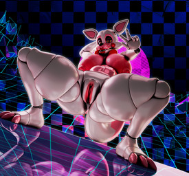 3_toes anthro areola bent_back big_areola big_breasts big_nipples bow_tie breasts breasts_apart checkered checkered_background clitoris crouching dutch_angle eyebrows feet female genitals gesture glistening glistening_body hand_behind_head hand_gesture huge_areola huge_breasts lips looking_at_viewer machine mountain nipples pattern_background pink_areola pink_body pink_eyebrows pink_nipples pink_toes pink_vulva puffy_nipples purple_eyelids red_bow_tie red_lips reflective_floor sharp_teeth simple_background solo spread_legs spreading sun synthwave tail teeth toes v_sign vulva white_body yellow_eyes zelyonka octal_(modeler) five_nights_at_freddy's five_nights_at_freddy's_2 scottgames mangle_(fnaf) animatronic canid canine fox mammal robot robot_anthro 2026 3d_(artwork) absurd_res digital_media_(artwork) full-length_portrait hi_res portrait watermark