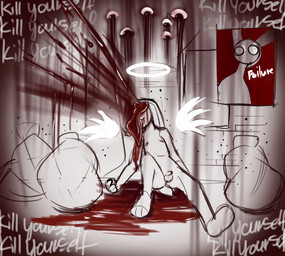 anthro bag death failure genitals gore gynomorph intersex penis pool_of_blood solo suicide trash_bag vent_art ccruelangel angel lagomorph leporid mammal rabbit hi_res trans_(lore)