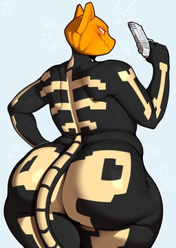 anthro big_butt butt curvy_figure female food for_a_head fruit gun handgun holding_gun holding_handgun holding_object holding_pistol holding_ranged_weapon holding_weapon huge_butt pistol plant pumpkin pumpkin_head ranged_weapon rear_view skeleton_costume solo standing thick_thighs weapon wide_hips xerun epic_games fortnite spice_(fortnite) domestic_cat felid feline felis mammal object_head hi_res