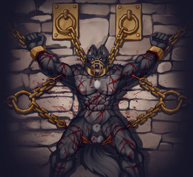 abs animal_genitalia animal_penis anthro areola arms_above_head balls bdsm biceps blood blood_from_penis bodily_fluids bondage bound canine_genitalia canine_penis chain chained claw_marks collar cuff_(restraint) dungeon fantasy forced fully_sheathed fur genitals gore gore_focus hands_tied impalement looking_at_viewer male metal_collar muscular muscular_anthro muscular_male muzzle_(object) muzzled nipples nude pecs penis prisoner restraints shackles sheath snuff solo spread_eagle submissive submissive_male tail torture wall_bondage wounded conquistabear sonic_wolfe canid canine canis mammal wolf digital_media_(artwork) hi_res