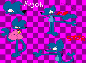 anthro clothing finger_gun gesture hand_gesture male multi_eye nude pear-shaped_figure solo sweater tall topwear wide_hips sillythanksgivingjr hugoh canid hybrid mammal