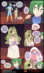 2021 big_breasts blouse blush breasts child circus clothed clothing coat comic dialogue dress english_text eye_patch eyewear glasses grant_(sirgallade) green_hair greta_(sirgallade) hair heart_symbol hi_res huge_breasts human jewelry long_hair male mammal matemi motion_lines multicolored_hair necklace one_eye_closed open_mouth purple_eyes red_eyes red_hair silver_soul_(comic) sir_gallade spandex sundress text tight_clothing topwear two_tone_hair uniform white_hair young yumi_kasai