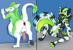 anthro anus belly bodily_fluids butt cum cum_in_ass cum_inflation cum_inside cum_on_butt duo fur gaping gaping_anus genital_fluids genitals green_body green_fur green_penis hyper inflation knot leaning_on_wall machine male male/male non-euclidean_sex pawpads penis plushie plushophilia presenting protogen_visor rear_view sex stretched_anus tail voodoo voodoo_cum voodoo_doll voodoo_inflation ralian_(artist) nul sunray_(character) protogen sergal absurd_res hi_res