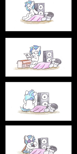 black_hair blue_hair box cardboard_cutout container cutie_mark cutout dialogue duo eyes_closed female feral frown fur glowing grey_body grey_fur hair horn humor long_hair lying magic multicolored_hair open_mouth sleeping smile speaker text two_tone_hair white_body white_fur bobthedalek friendship_is_magic hasbro my_little_pony mythology octavia_(mlp) vinyl_scratch_(mlp) earth_pony equid equine horse mammal mythological_creature mythological_equine pony unicorn absurd_res comic crayon_(artwork) english_text hi_res pen_(artwork) traditional_media_(artwork)