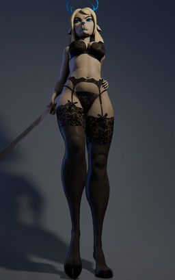 anthro breasts clothing female hooves katana lingerie mature_female medium_breasts melee_weapon solo sword unguligrade weapon hellnayt deltarune undertale_(series) carol_holiday deer mammal 3d_(artwork) absurd_res digital_media_(artwork) hi_res