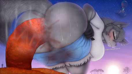 anthro ass_up big_breasts big_butt bodily_fluids bottomwear bottomwear_down breasts bubble_butt butt butt_grab clothed clothing clothing_pull denim denim_bottomwear denim_clothing denim_shorts ear_piercing excessive_feces eyes_closed fangs feces feces_pile female gloves_(marking) grey_body grey_hair hair hand_on_butt huge_breasts huge_butt hyper hyper_feces looking_at_viewer looking_back low-angle_view markings musk musk_cloud musky_butt outside pants pants_down partially_clothed piercing pooping presenting public_pooping raised_tail rear_view shorts shorts_down smile solo steaming_feces sweat sweaty_butt tail teeth sloppysnuffer epic_games fortnite wolfie_(fortnite) canid canine canis mammal wolf 2026 hi_res