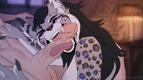 anthro anthro_penetrated balls big_balls big_penis blurred_background bodily_fluids close-up cum cum_in_mouth cum_inside cum_inside_without_penetration cum_on_face cumshot cumshot_in_mouth drinking drinking_cum duo ejaculation facial_tuft fangs fellatio female female_anthro female_on_human female_penetrated furniture genital_danger_play genital_fluids genitals human_on_anthro human_penetrating_female interspecies kneeling leaning licking male male/female male_human male_on_anthro male_penetrating male_penetrating_female moan nude offscreen_male oral oral_penetration orgasm penetration penile penile_penetration penis penis_in_mouth penis_on_tongue power_bottom saliva saliva_on_penis sex side_view sideways_oral sit_and_blow_position sitting sofa sofa_sex solo_focus sucking teeth throatpie tongue tongue_out tongue_out_fellatio toothy_fellatio tuft vein veiny_penis evlampyshka lecheryamoreva_(va) riley_(anonymous) felid feline human lynx mammal 16:9 2026 animated half-length_portrait hi_res long_playtime portrait sound video widescreen