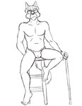 anthro asian_clothing barefoot bulge cane clock clothed clothing east_asian_clothing eyewear facial_hair feet fundoshi fundoshi_only furniture glasses humanoid_feet humanoid_heel japanese_clothing male mustache plantigrade simple_background sitting solo stool topless underwear underwear_only watch white_background thegreatmatsutzu canid canine mammal sketch