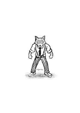 anthro bottomwear cheek_tuft clothed clothing facial_tuft front_view looking_at_viewer male male_anthro mouth_closed necktie pants shirt simple_background solo stare topwear tuft jezzlen beastars legoshi_(beastars) canid canine canis mammal wolf absurd_res full-length_portrait hi_res monochrome portrait sketch