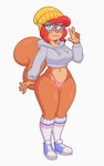 anthro breasts clothing curvy_figure eyewear female glasses looking_at_viewer navel simple_background solo thick_thighs underwear white_background wide_hips acstlu lizette mammal rodent sciurid tree_squirrel hi_res