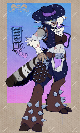 anthro band-aid band-aid_on_beak band-aid_on_face band-aid_on_nose bandage bandage_on_beak bandage_on_face bandage_on_nose beak belt belt_buckle bottomwear breasts buckle chaps clothed clothed_anthro clothed_female clothing collar cowboy cowboy_hat cowboy_outfit crotchless_bottomwear crotchless_clothing crotchless_pants feathers female female_anthro fur grey_body grey_fur gun hair handgun hat headgear headwear holster jacket logo midriff navel non-mammal_breasts open_beak open_mouth panties pants ranged_weapon revolver scar shoulder_pads solo spiked_collar spikes tail tail_feathers text topwear underwear weapon white_body white_fur white_hair speccychicken joy_(shammy) avian bird owl 2025 artist_logo artist_name colored digital_drawing_(artwork) digital_media_(artwork) full-length_portrait hi_res portrait shaded