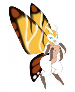 4_arms anthro anthrofied areola blue_eyes breasts brown_areola female genitals insect_wings inverted_nipples looking_at_viewer multi_arm multi_limb nipples non-mammal_breasts pupils simple_background solo vulva white_background white_pupils wings scribs03 mothra_(series) toho mothra arthropod insect lepidopteran moth hi_res