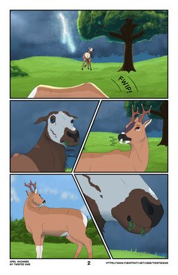 anatomically_correct anatomically_correct_genitalia anatomically_correct_penis anatomically_correct_vulva animal_genitalia animal_penis animal_vulva antlers cervine_genitalia cervine_penis cervine_vulva cloven_hooves detailed_background ears_back ears_down eating electricity female female_feral feral genitals grass hooves horizontal_pupils horn lightning male male_feral nervous penis penis_tip pivoted_ears plant pupils quadruped sheath shrub smile smirk storm teats text tree udders unguligrade vulva twistedewe cascadia_(twistedewe) kairo_(twistedewe) cervine deer elk mammal comic english_text hi_res url