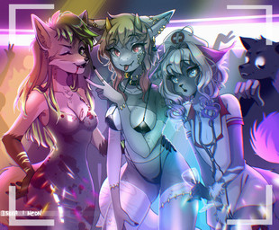 anthro bikini blood blue_eyes bodily_fluids breasts cleavage clothed clothing cosplay costume dress ear_piercing ear_ring female green_eyes grey_body group hair holidays long_hair male midriff nurse orange_body party photo piercing red_eyes ring_piercing short_hair swimwear trio two-piece_swimsuit white_body neon-chan halloween aquatic canid canine fennec_fox fish fox hybrid mammal shark true_fox undead vampire zombie absurd_res hi_res