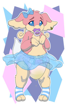 abstract_background accessory anthro bodily_fluids bottomwear bow_ribbon clothing dancewear diaper embarrassed female footwear genital_fluids hair_accessory hair_bow hair_ribbon hairclip legwear looking_at_viewer medical_bracelet object_in_mouth pacifier pacifier_in_mouth pattern_clothing pattern_footwear pattern_legwear pattern_socks ribbons skirt socks solo standing striped_clothing striped_footwear striped_socks stripes translucent translucent_clothing tutu unclean_diaper urine used_diaper wet_diaper wetting stargal_galexi nintendo pokemon audino generation_5_pokemon pokemon_(species) hi_res