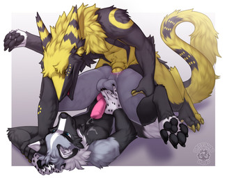 anal anal_penetration animal_genitalia animal_penis anthro anus balls black_body black_fur blue_eyes bodily_fluids canine_genitalia canine_penis cum cum_in_ass cum_inside cum_on_chest cum_on_own_chest cum_on_self cum_while_penetrated duo erection fur genital_fluids genitals grey_body grey_fur knot male male/male masturbating_while_penetrated masturbation neckfluff nude penetration penile penile_penetration penis penis_in_ass sex smile spotted_paws tail yellow_body yellow_fur butteredshep aske_(tsarfox64) jackel_(hacksource553) canid canine fox mammal red_fox sergal silver_fox true_fox 2025 absurd_res hi_res