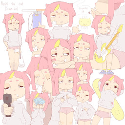 aiming anthro bandage blonde_hair bottomwear bruised cigarette cigarette_in_mouth clothing drugs eyes_closed female fur gesture groceries guitar gun hair half-closed_eyes hand_gesture hoodie light lighter looking_at_viewer marijuana middle_finger money musical_instrument narrowed_eyes object_in_mouth orange_body orange_fur orange_hair playing_music plucked_string_instrument ranged_weapon short_hair shorts skateboard smoking smoking_marijuana solo string_instrument substance_intoxication text topwear vehicle weapon y0dare domestic_cat felid feline felis mammal nushi 1:1 collage_(artwork) concept_art english_text hi_res lighting