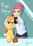 christmas_clothing christmas_headwear clothing duo electronics female feral hat headgear headwear holidays male phone santa_hat selfie storyteller_(artist) christmas hasbro my_little_pony fan_character equid equine human mammal hi_res