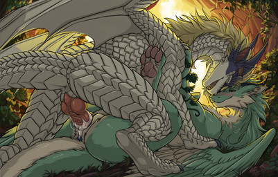 anus black_horn blue_anus blue_horn blue_vulva duo female feral foreheads_touching fur genitals green_body green_fur horn male male/female penetration scales vaginal vaginal_penetration ventral_scales vulva white_body white_fur white_scales yellow_eyes darkforestt mythology dragon furred_dragon furred_scalie mythological_creature mythological_scalie scalie hi_res