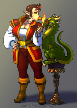 big_breasts breasts captured cigar duo female feral size_difference spikes spikes_(anatomy) tail lucidartdvc mythology dragon elf humanoid mythological_creature mythological_scalie scalie