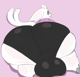 anthro balls balls_on_ground big_balls big_butt black_bottomwear black_clothing black_nose black_sclera black_shorts bottomwear butt clothing eyebrows female genitals green_eyes grey_hooves hooves huge_balls huge_butt huge_thighs hyper hyper_balls hyper_butt hyper_genitalia looking_at_viewer looking_back looking_back_at_viewer lying on_front pink_background pink_clothing pink_topwear rear_view shorts simple_background smile smiling_at_viewer solo tail thick_thighs tight_clothing topwear white_body white_ears white_eyebrows white_tail kuroyami microsoft ori_(series) xbox_game_studios garina_(reathe) guardian_spirit 2026 absurd_res colored digital_media_(artwork) flat_colors hi_res