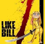 3_toes anthro barefoot blood blue_eyes bodily_fluids claws clothing cosplay crossover_cosplay feet female fur humor jumpsuit katana melee_weapon movie_poster parody pink_nose poster poster_template simple_background solo sword title toe_claws toes weapon yellow_background yellow_body yellow_fur zootopiastories disney kill_bill zootopia beatrix_kiddo judy_hopps lagomorph leporid mammal rabbit crossover