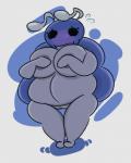 anthro areola big_breasts blue_background blue_body blue_exoskeleton blush breasts exoskeleton female genitals grey_areola grey_body grey_skin non-mammal_breasts pussy simple_background solo white_background junkbag hollow_knight team_cherry bretta_(hollow_knight) arthropod beetle insect